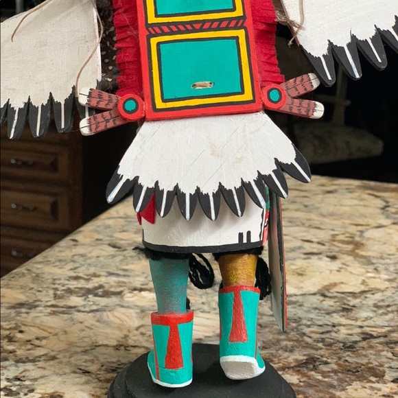Hopi Indian Kachina Doll wooden, 11” tall wooden stand w feathers wings vintage - Picture 8 of 12